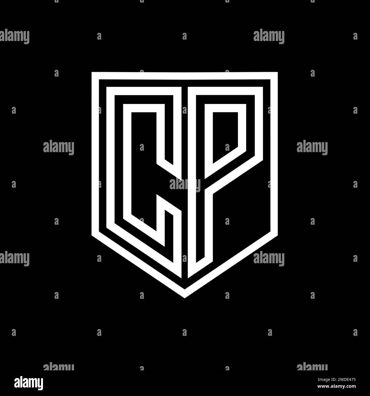 CP Letter Logo monogram shield geometric line inside shield isolated ...
