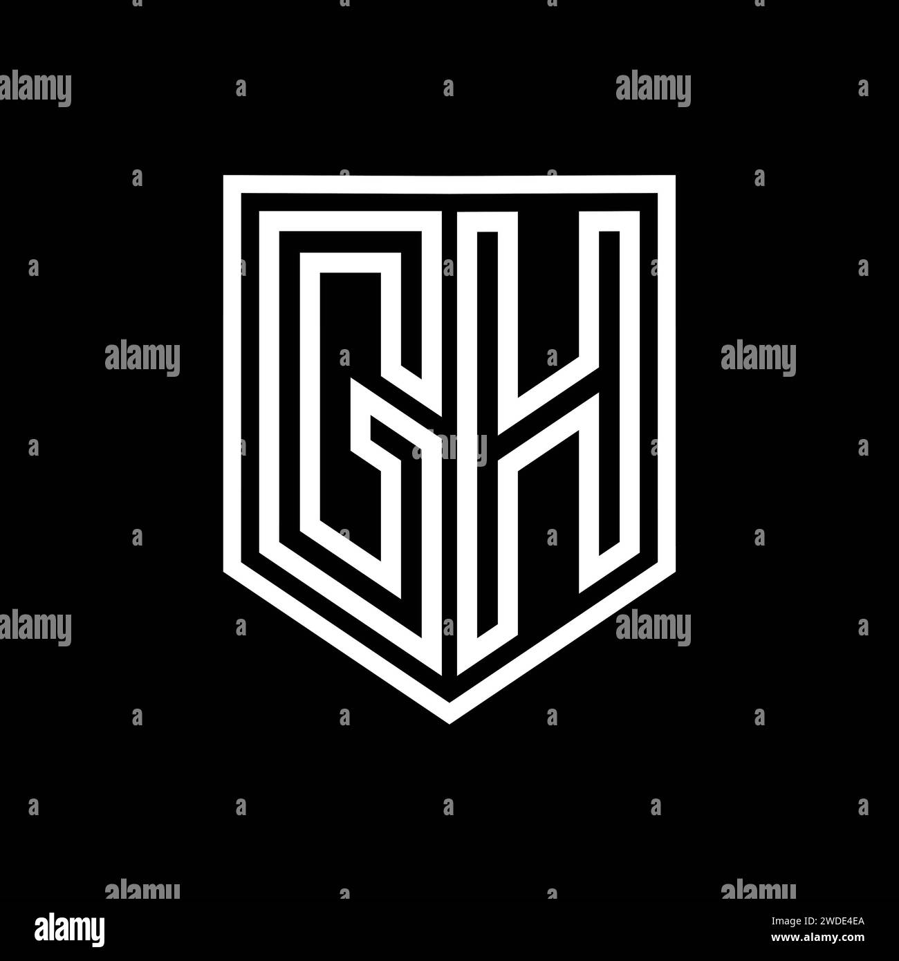 GH Letter Logo monogram shield geometric line inside shield isolated ...