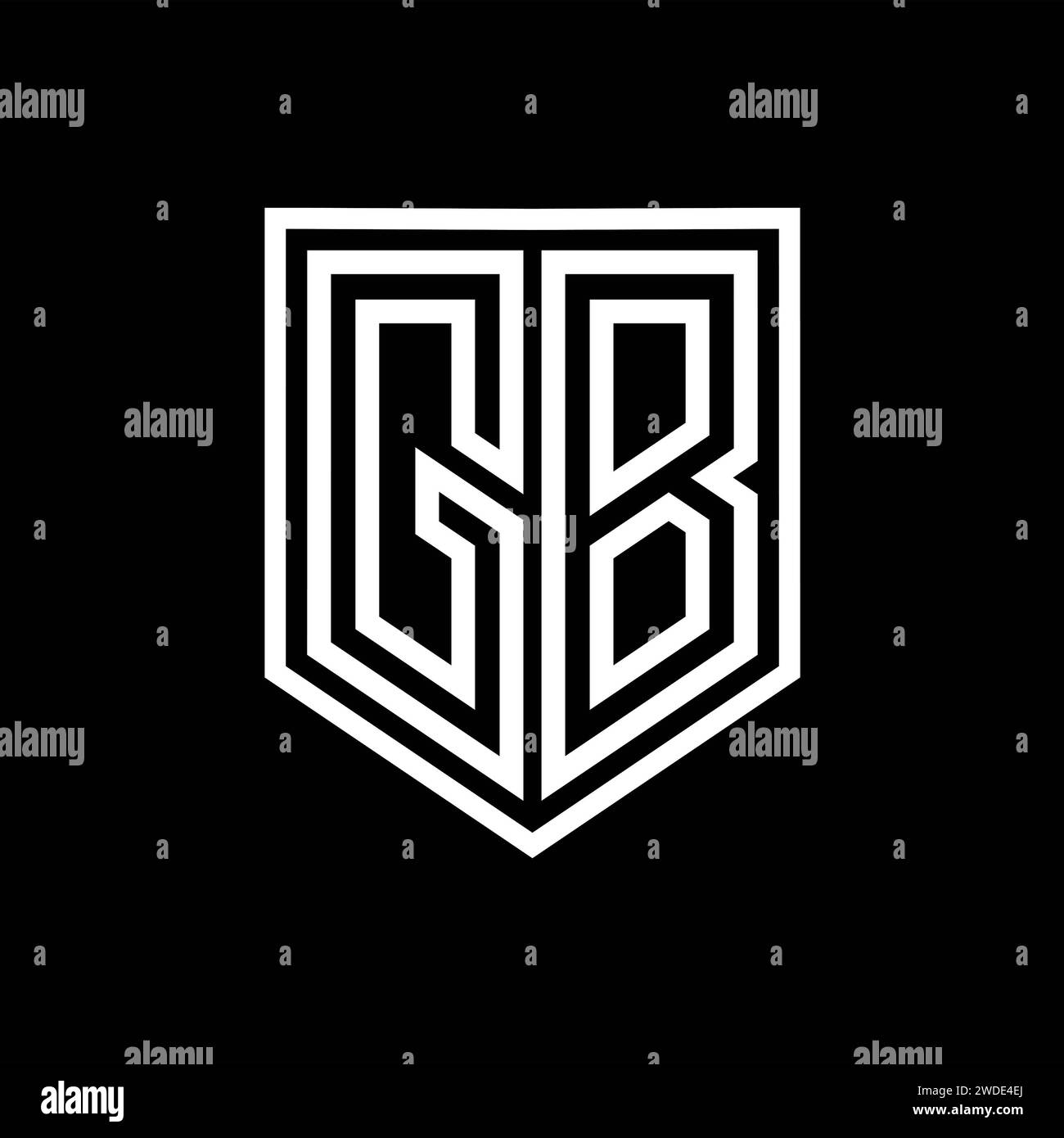 GB Letter Logo monogram shield geometric line inside shield isolated ...