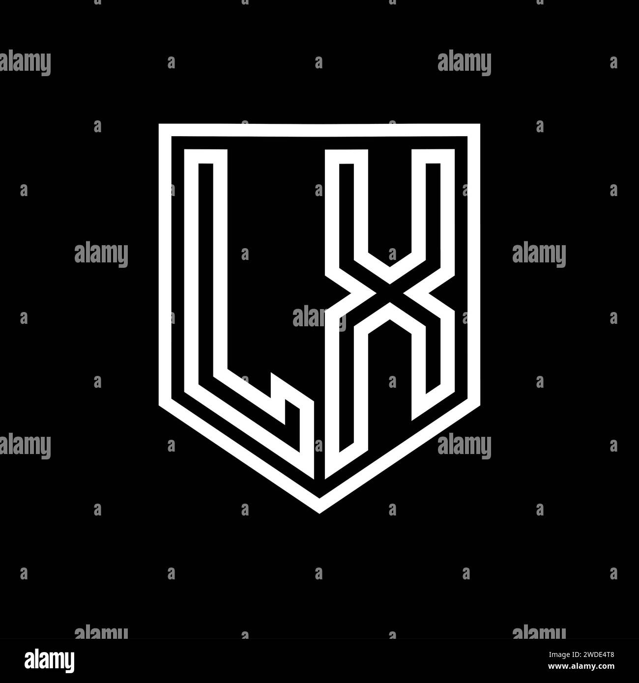LX Letter Logo monogram shield geometric line inside shield isolated ...