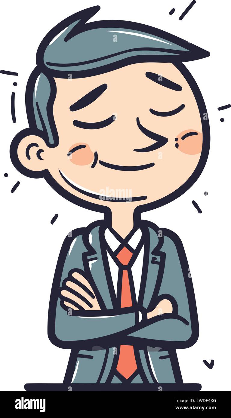 Illustration of a man in a suit with his arms crossed vector Stock