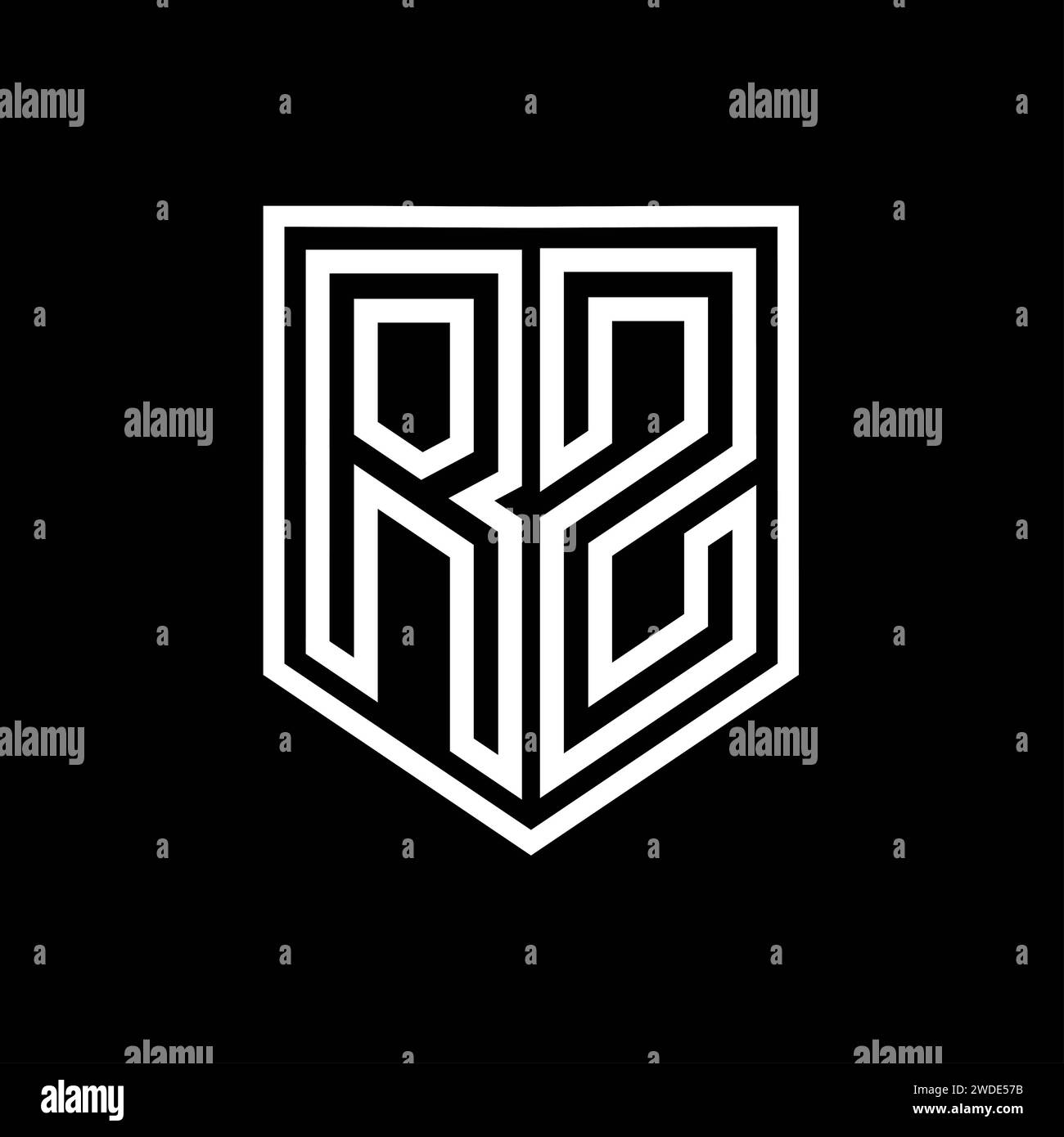 RZ Letter Logo monogram shield geometric line inside shield isolated ...
