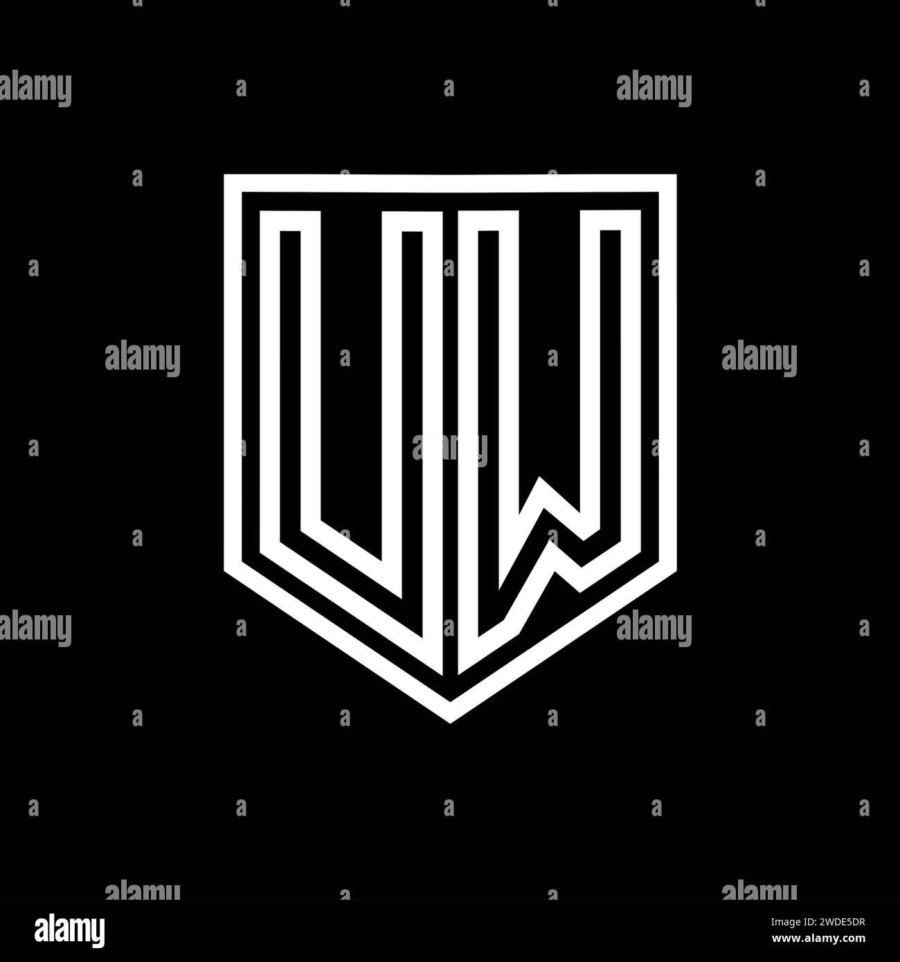 UW Letter Logo monogram shield geometric line inside shield isolated ...