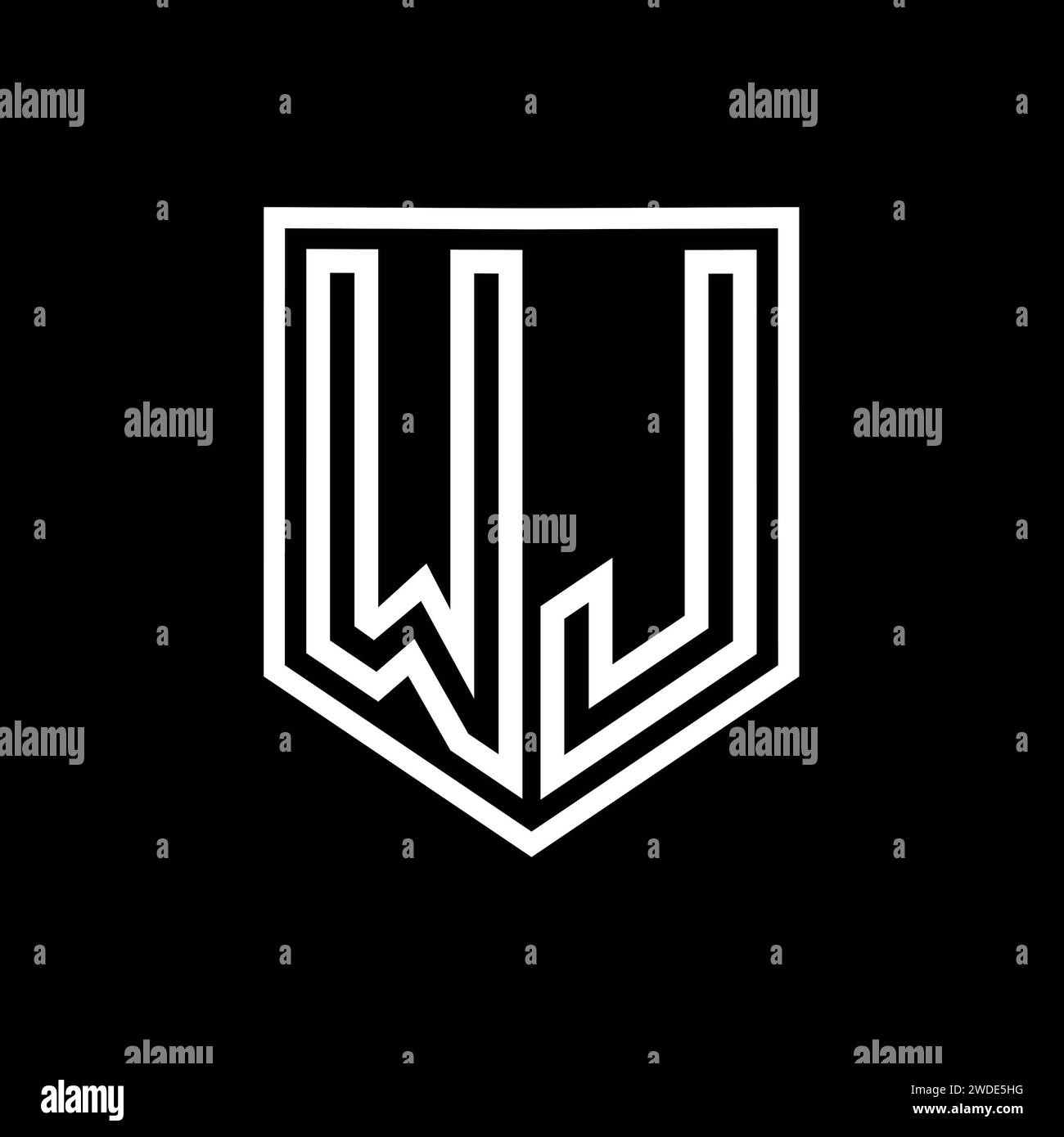 WJ Letter Logo monogram shield geometric line inside shield isolated ...