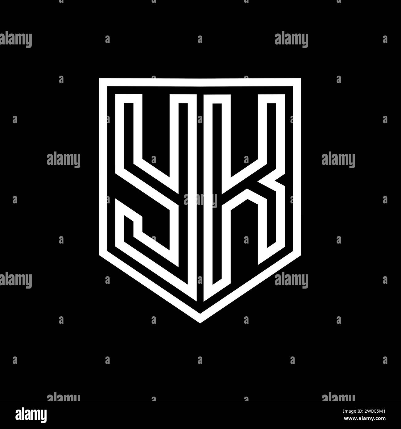 YK Letter Logo monogram shield geometric line inside shield isolated ...