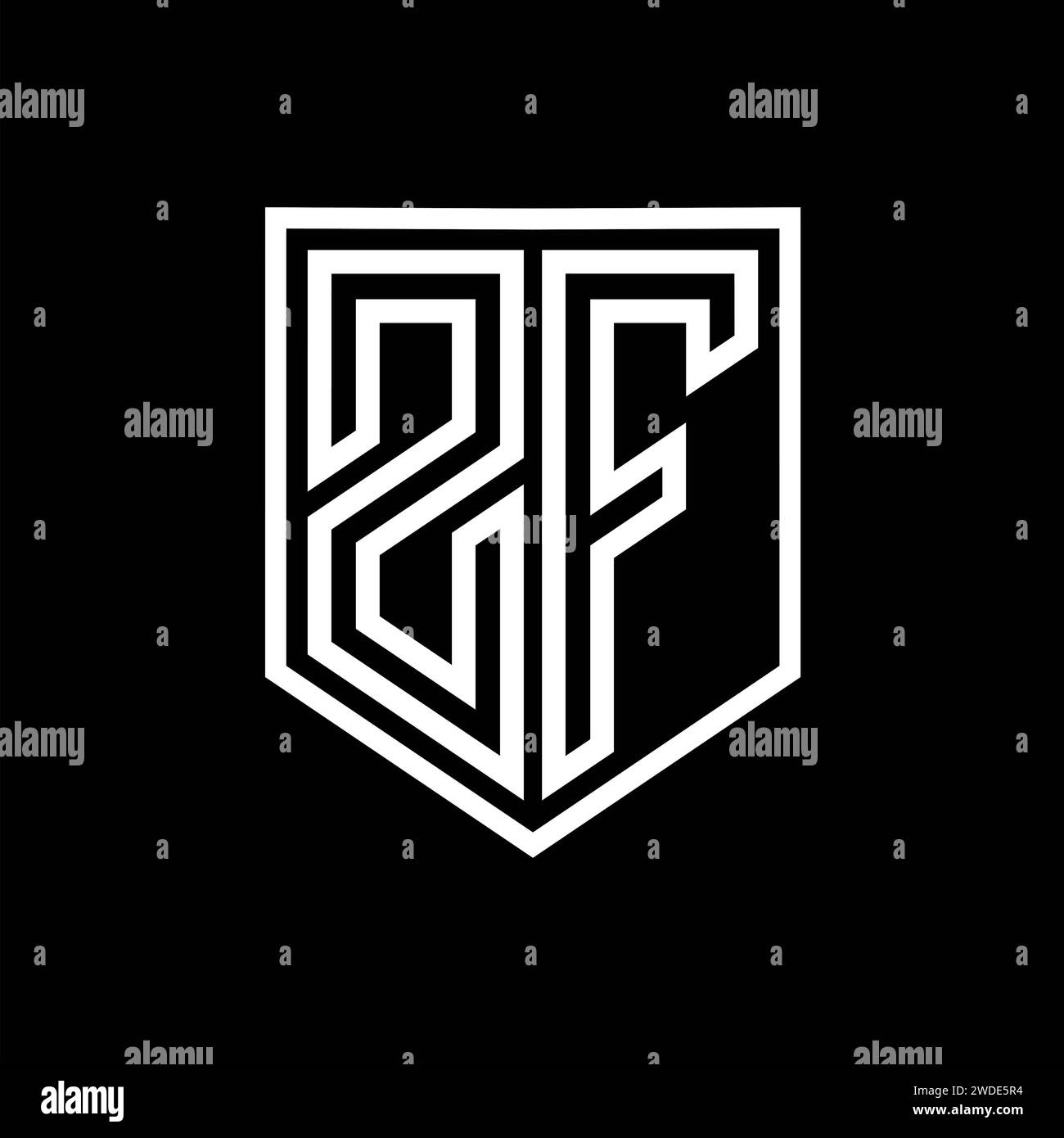 ZF Letter Logo monogram shield geometric line inside shield isolated ...