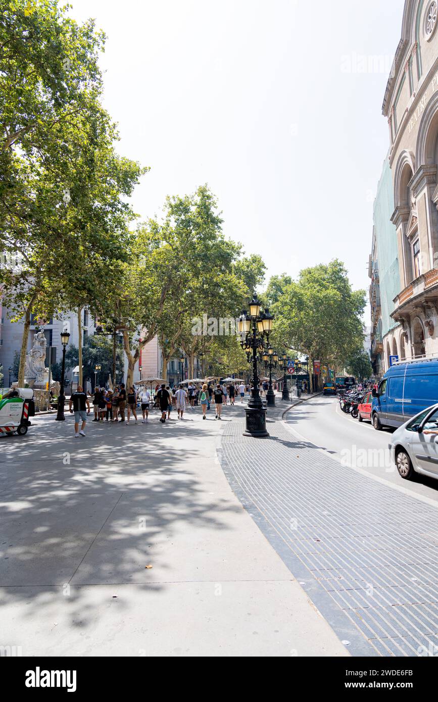 Photograph taken in the city of Barcelona, Spain, showcasing a view of La Rambla Stock Photo