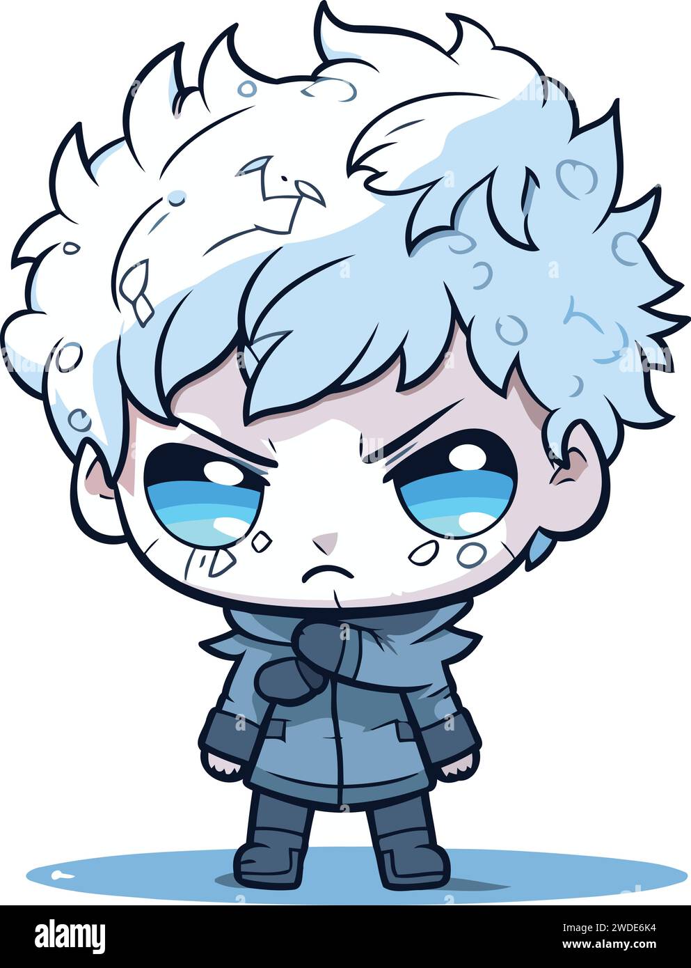 Cute anime boy with blue eyes and blue hair. Vector illustration Stock