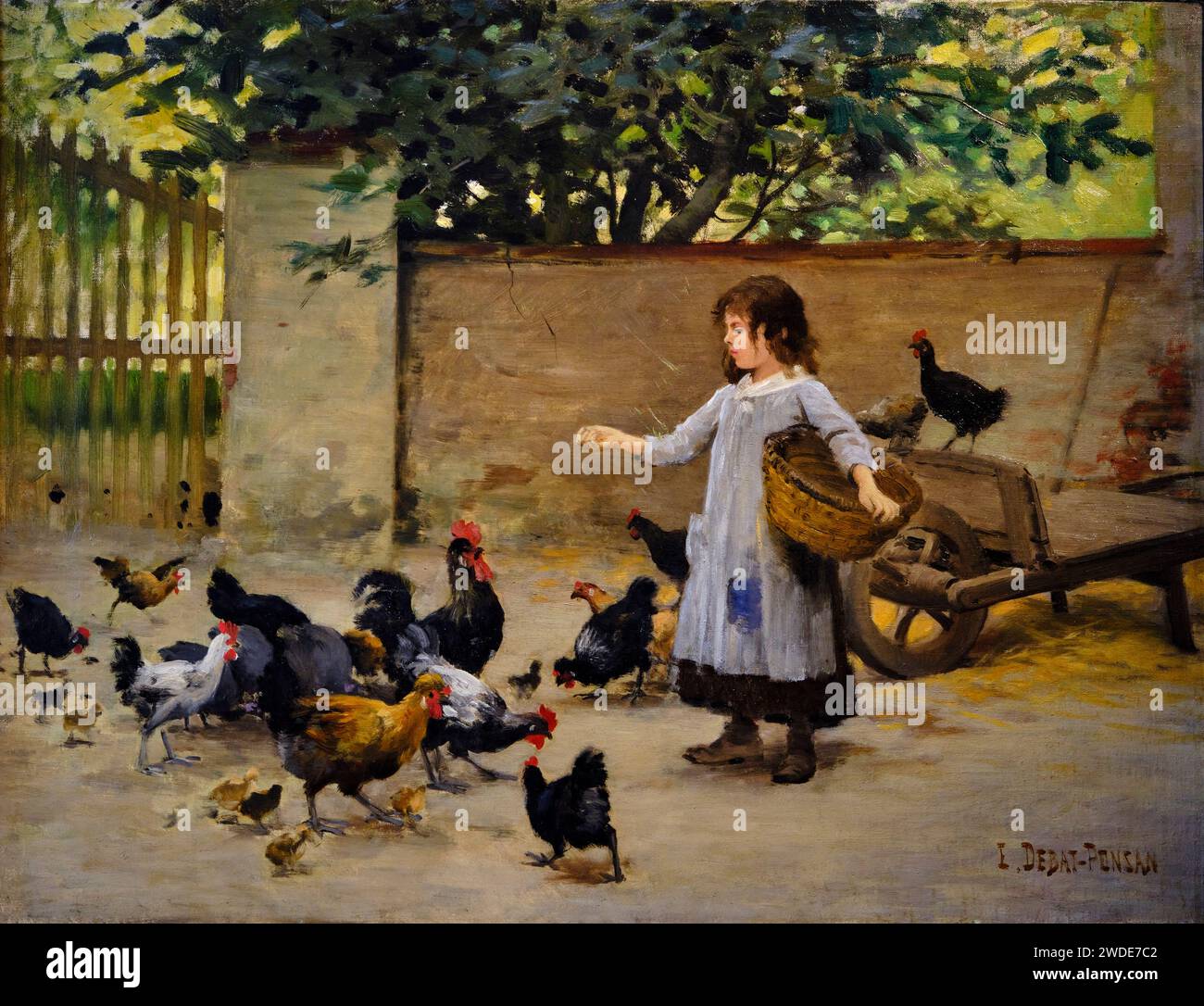 France, Indre et Loire (37), Loire Valley, Tours, Palais des Archbishops and Museum of Fine Arts, little girl feeding chickens, Edouard Debat-Ponsan, Stock Photo