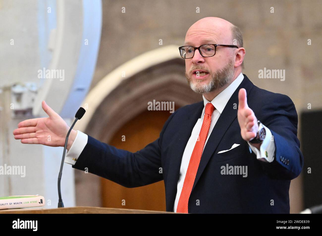 London, UK. 20 January 2023. Liam Byrne MP speaking at the 2024 Fabian