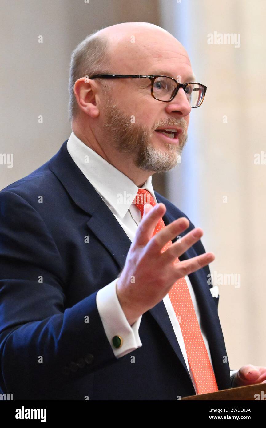 London, UK. 20 January 2023. Liam Byrne MP speaking at the 2024 Fabian