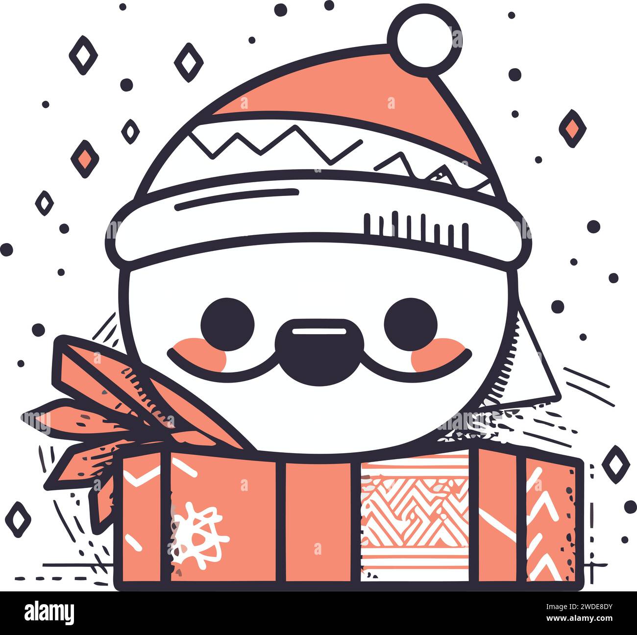 Cute cartoon snowman with christmas present. Vector illustration Stock ...