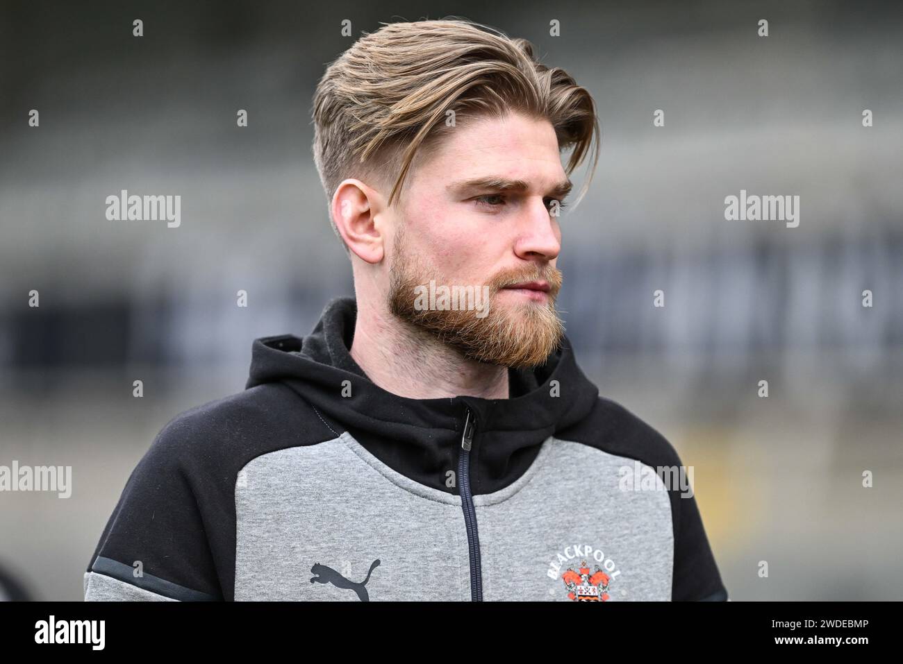 Hayden Coulson of Blackpool arrives ahead of the Sky Bet League 1 match