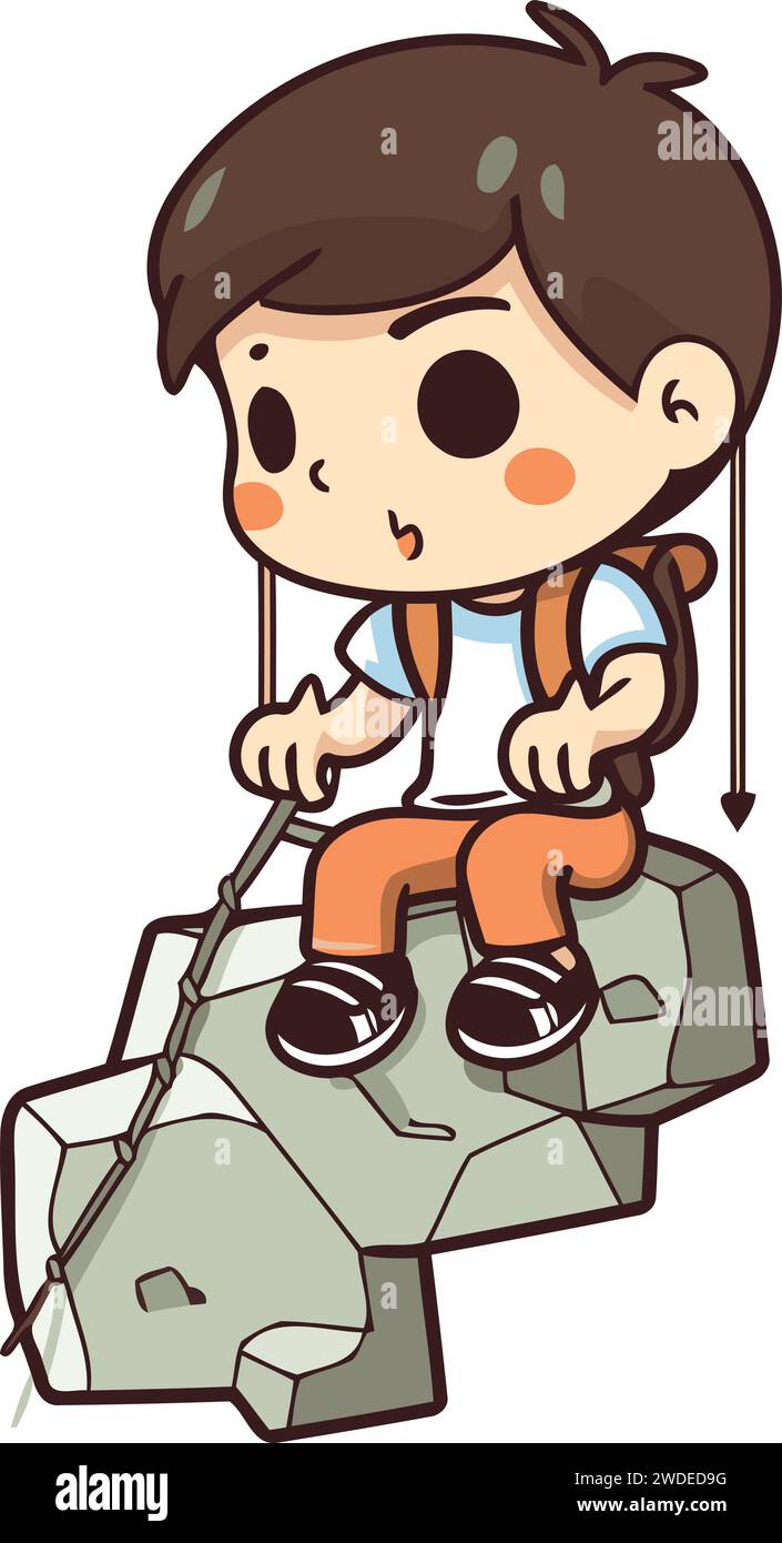 Boy climbing on a rock. Vector illustration of a boy climbing on a rock. Stock Vector