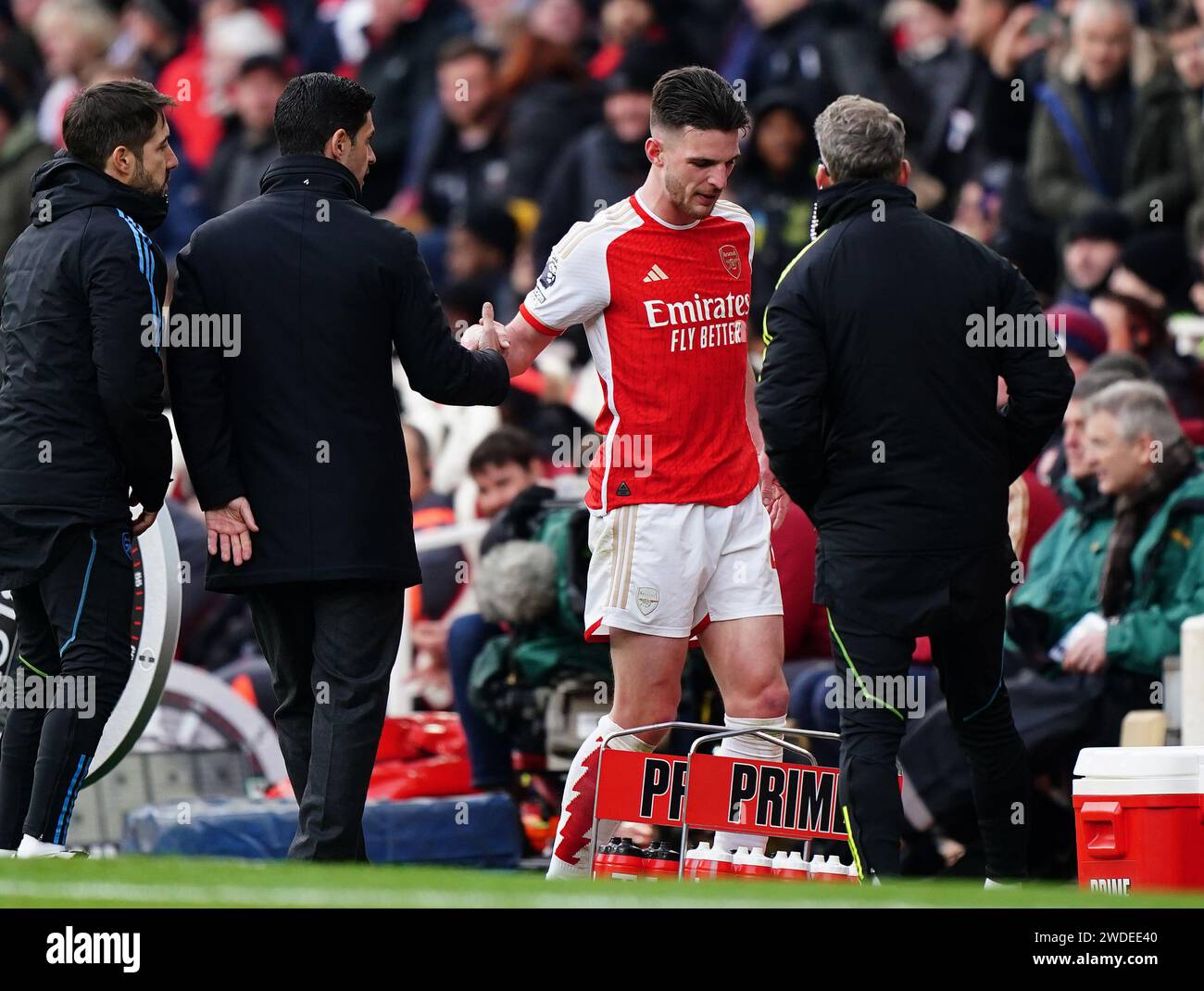 Arsenal manager Mikel Arteta with Declan Rice after he is substituted ...