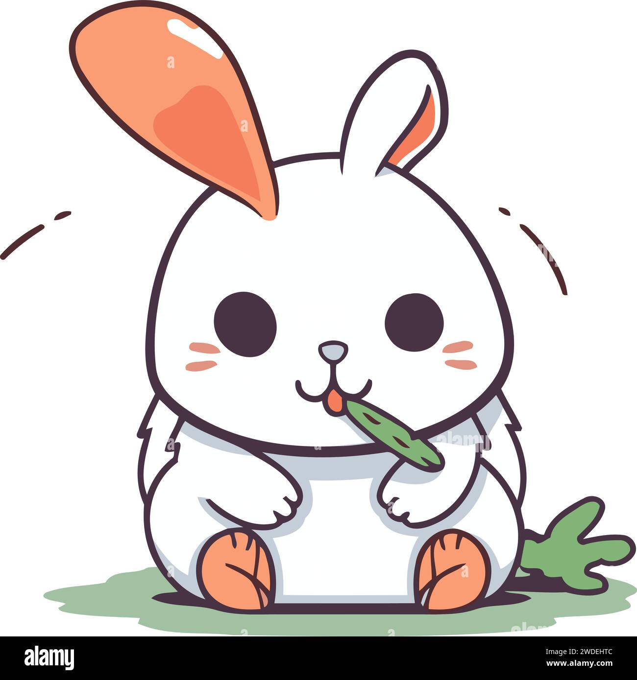 Illustration of Cute White Rabbit Eating a Sausage Stock Vector Image