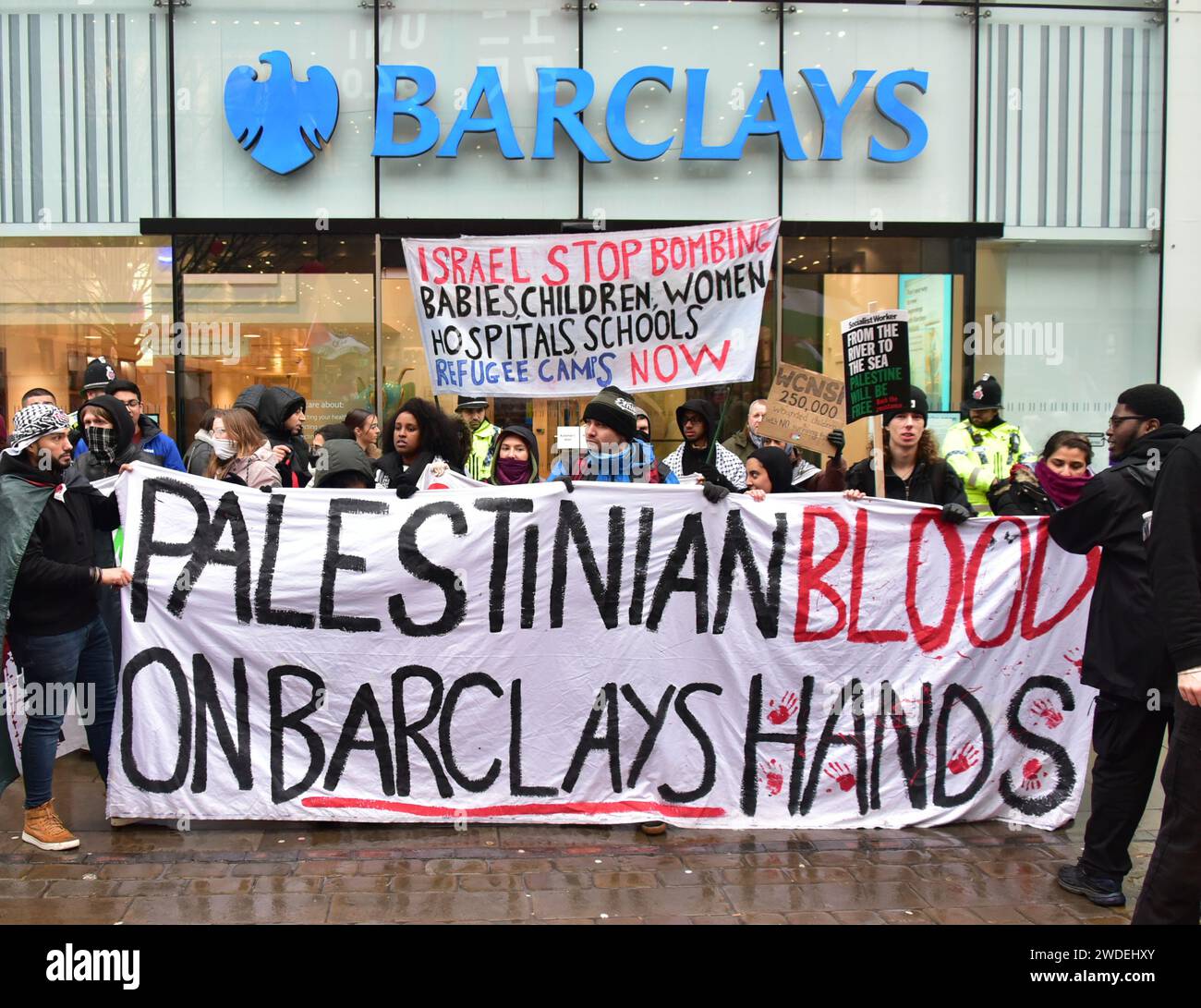 Pro Palestine Protest Critical Of Barclays Bank Market Street In   Pro Palestine Protest Critical Of Barclays Bank Market Street In Central Manchester Uk 20th January 2024 2WDEHXY 