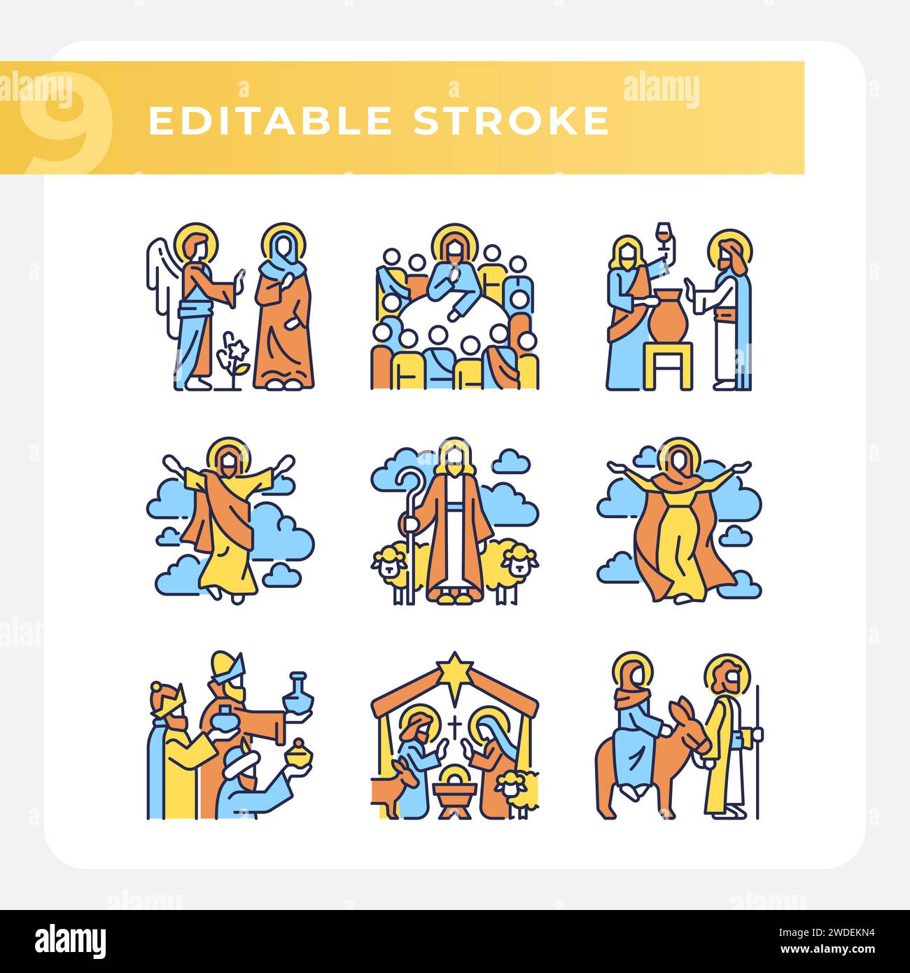 Biblical scenes RGB color icons set Stock Vector Image & Art - Alamy
