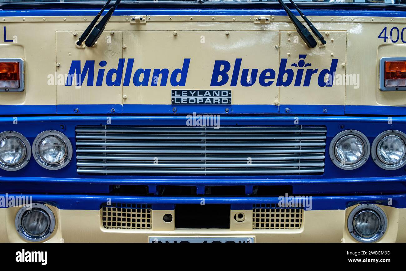Vintage Midland Bluebird bus at Glasgow Vintage Vehicle Trust, Bridgeton Garage, Glasgow Stock Photo