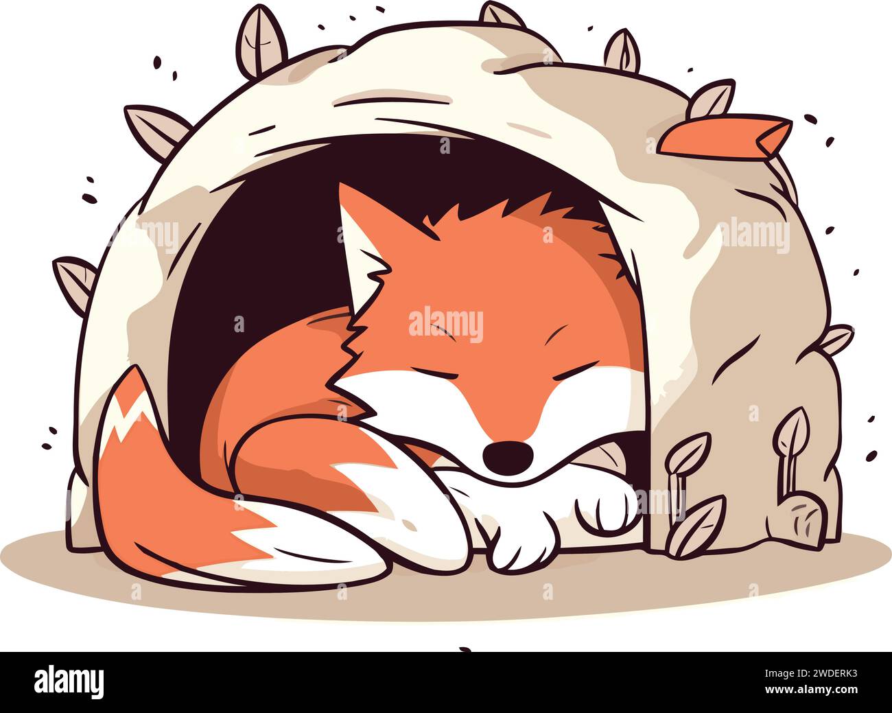 Cute fox sleeping in the doghouse. Vector illustration Stock Vector