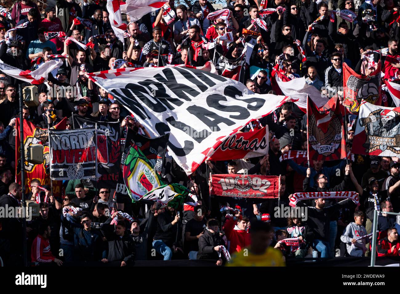 Madrid, Madrid, Spain. 20th Jan, 2024. Rayo Vallecano fans choreography during the La Liga EA Sports 2023/24 football match between Rayo Vallecano vs Las Palmas at Estadio Vallecas in Madrid, Spain. (Credit Image: © Alberto Gardin/ZUMA Press Wire) EDITORIAL USAGE ONLY! Not for Commercial USAGE! Stock Photo