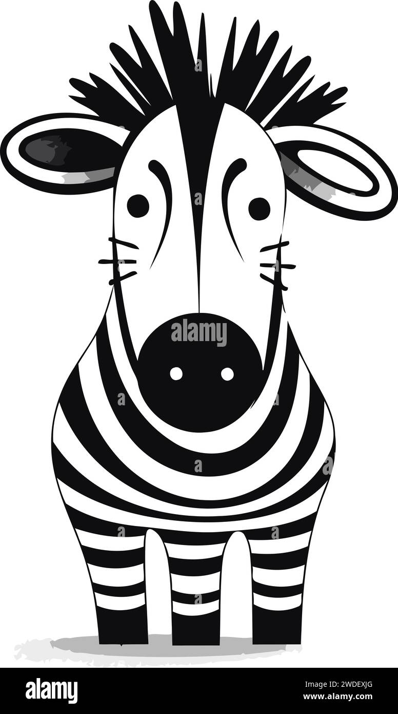 Zebra vector illustration on white background. Cute cartoon animal ...