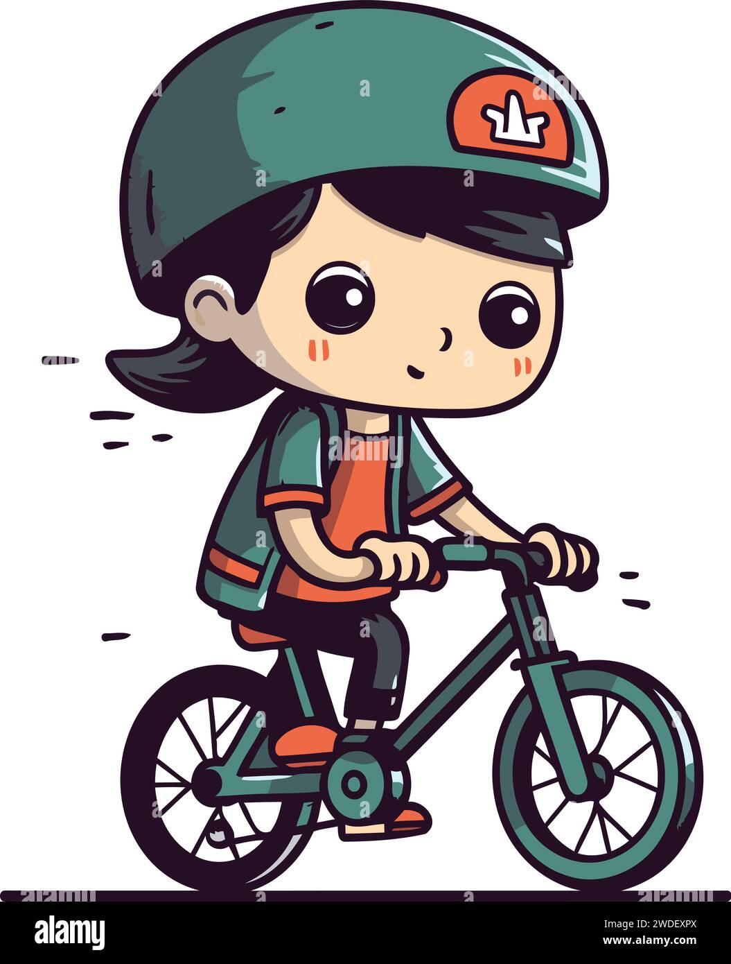 Cute little girl in a helmet riding a bicycle. Vector illustration. Stock Vector