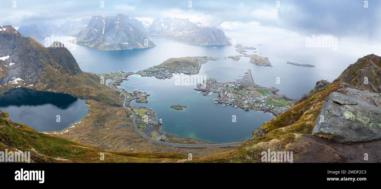 Reine, Lofoten, Norway. Arieal view of the small fishing village know
