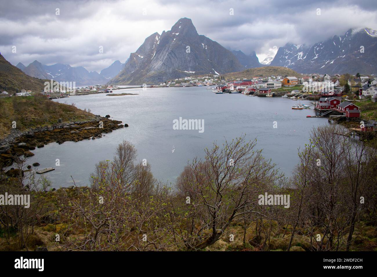 Reine, Lofoten, Norway. Arieal view of the small fishing village know