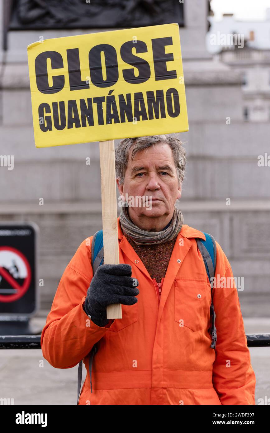 London UK 20 January 2024 Protesters Gather In Trafalgar Square   London Uk 20 January 2024 Protesters Gather In Trafalgar Square Calling For The Closure Of Guantanamo Bay Detention Camp Credit Andrea Domeniconialamy Live News 2WDF397 