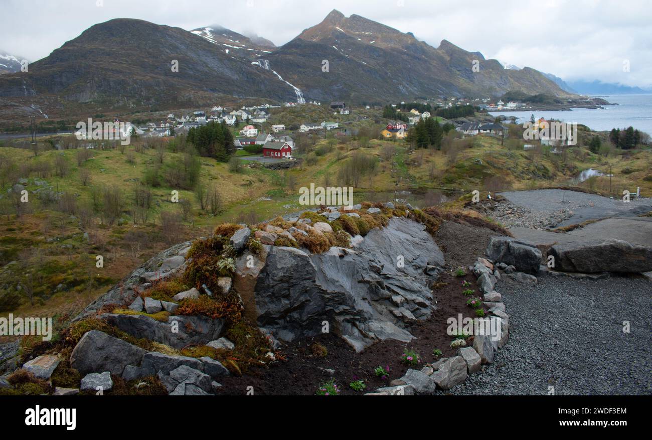 Reine, Lofoten, Norway. Arieal view of the small fishing village know
