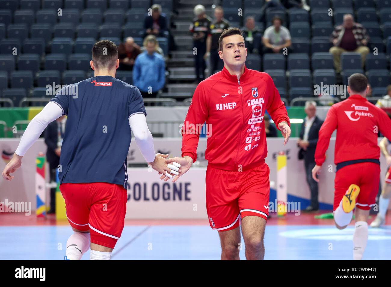 Zagreb, Croatia. 20th Jan, 2024. Mateo Maras of Croatia warms up prior to the Men's EHF Euro 2024 main round match between Hungary and Croatia at Lanxess Arena on January 20, 2024 in Cologne, Germany. Photo: Sanjin Strukic/PIXSELL Credit: Pixsell/Alamy Live News Stock Photo