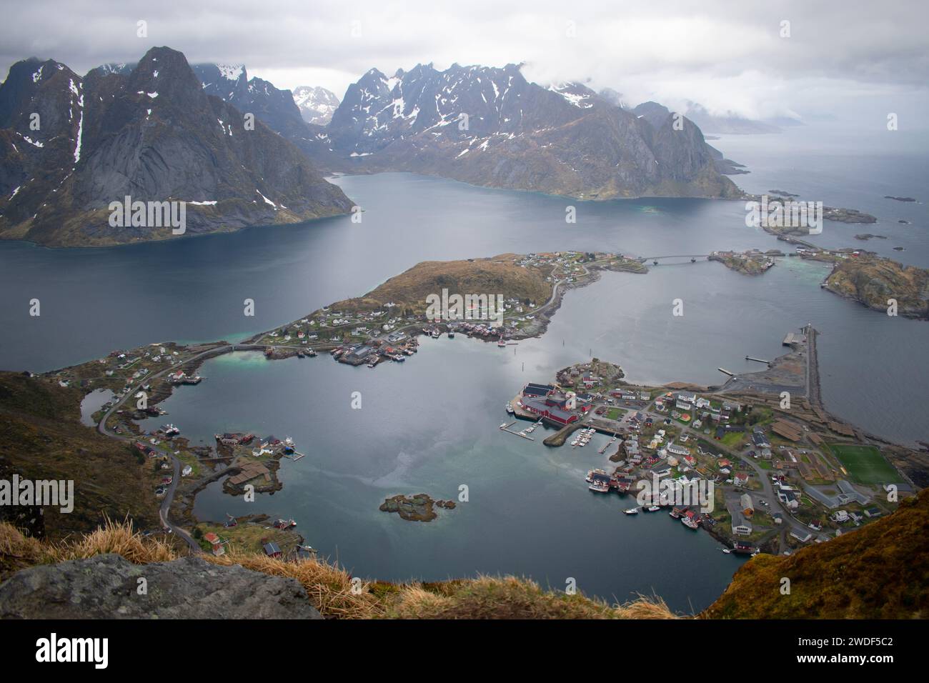 Reine, Lofoten, Norway. Arieal view of the small fishing village know