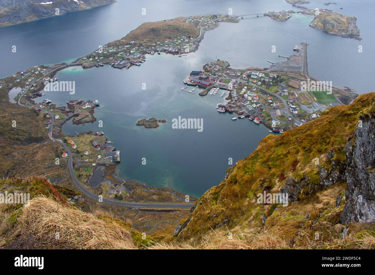 Reine, Lofoten, Norway. Arieal view of the small fishing village know