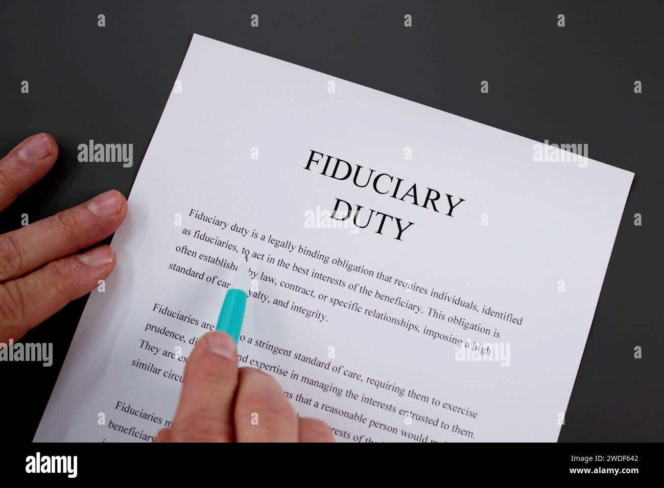 Fiduciary Duty Corporate Law Text. Formal Responsibility Stock Photo