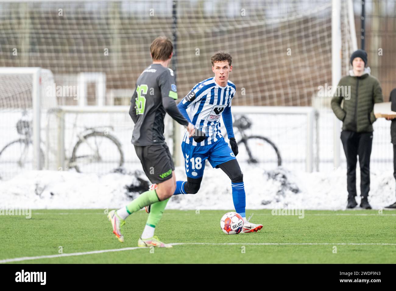 Varde, Denmark. 19th, January 2024. Marcus Hansen (18) of Esbjerg fB seen during a test match