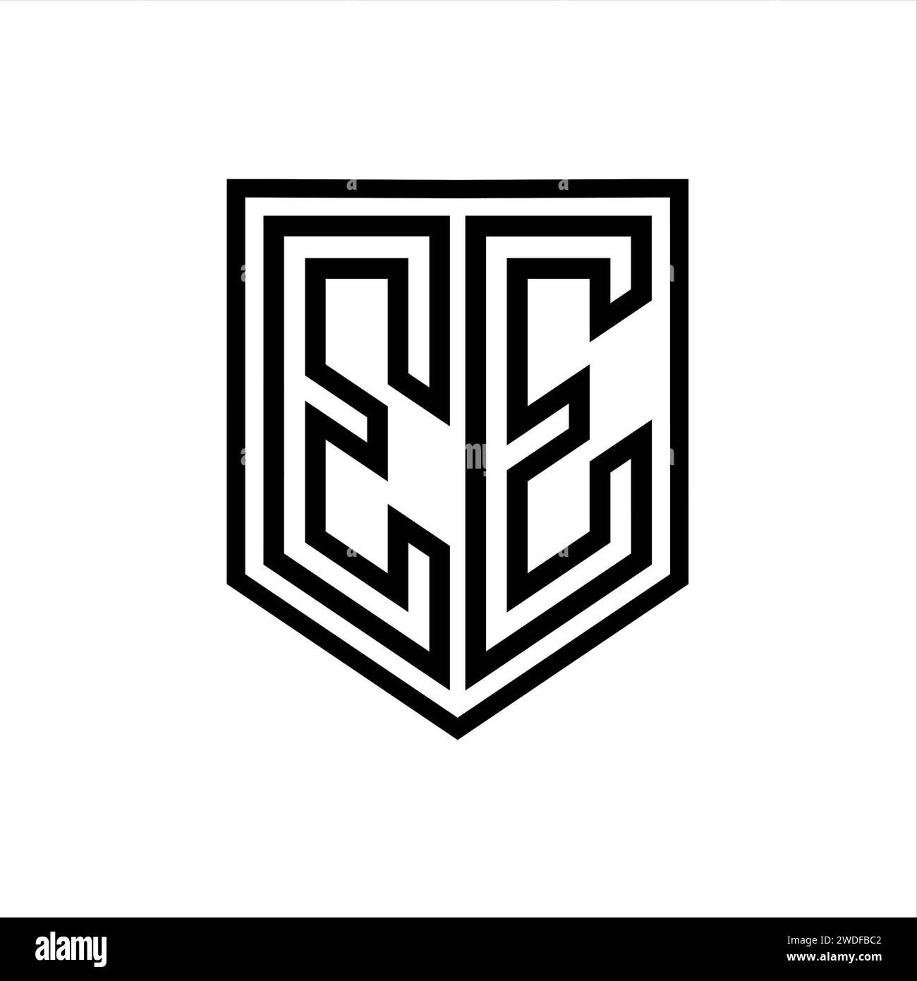 EE Letter Logo monogram shield geometric line inside shield isolated ...