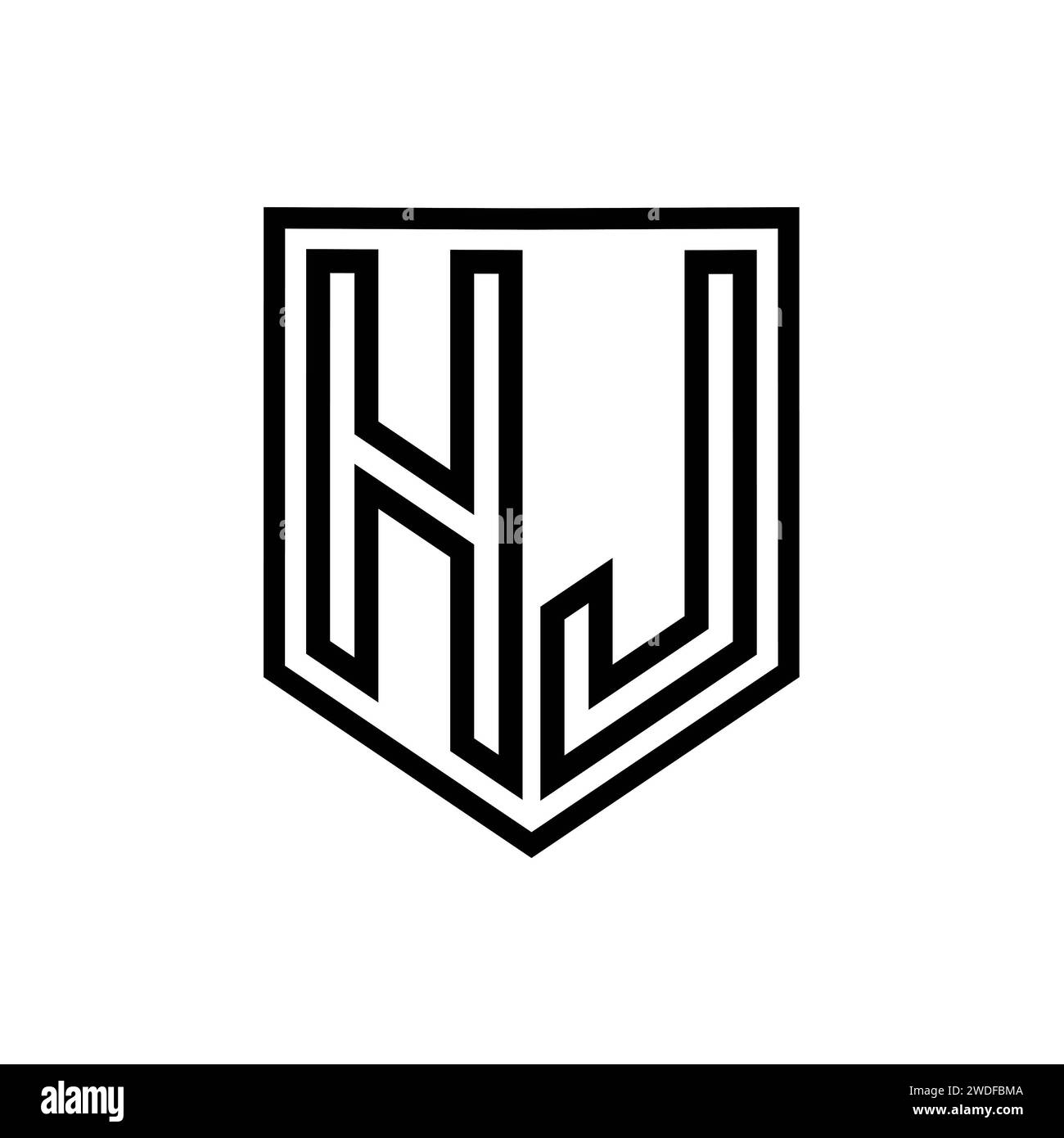 HJ Letter Logo monogram shield geometric line inside shield isolated ...