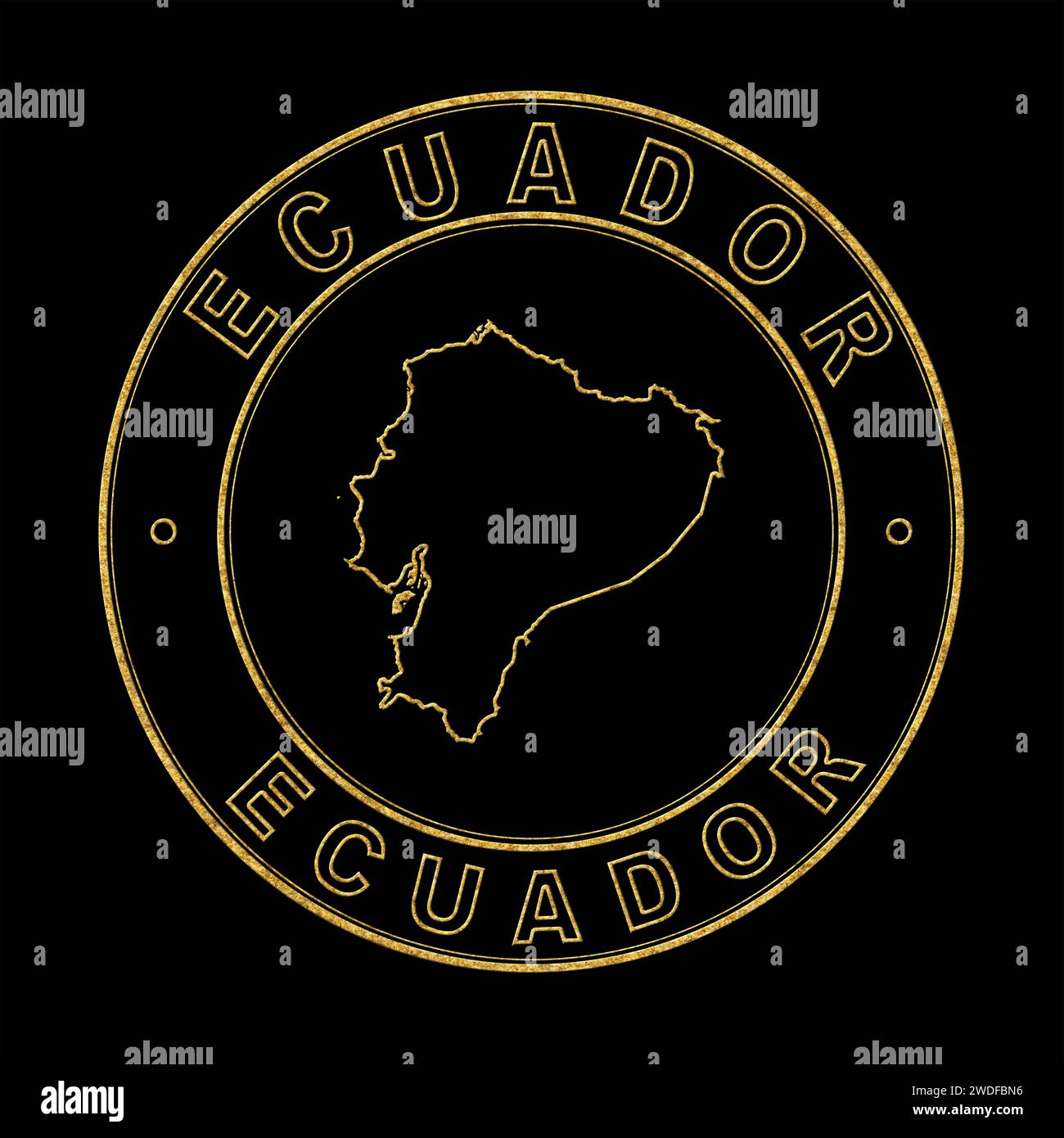 Map of Ecuador, Golden Stamp Black Background, Clipping Path Stock ...
