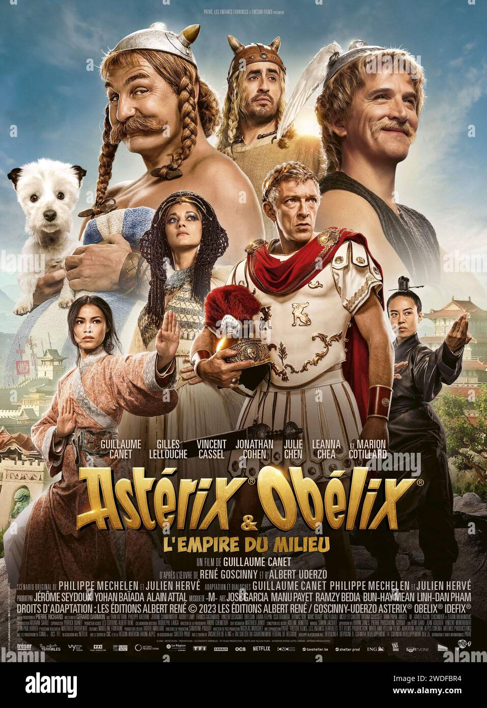 Asterix & Obelix: The Middle Kingdom (2023) directed by Guillaume Canet and starring Guillaume Canet, Gilles Lellouche and Vincent Cassel. The only daughter of the Chinese emperor Han Xuandi, escapes from a strict prince and seeks help from the Gauls and the two brave warriors Asterix and Obelix. French poster ***EDITORIAL USE ONLY***. Credit: BFA / Pathé Stock Photo
