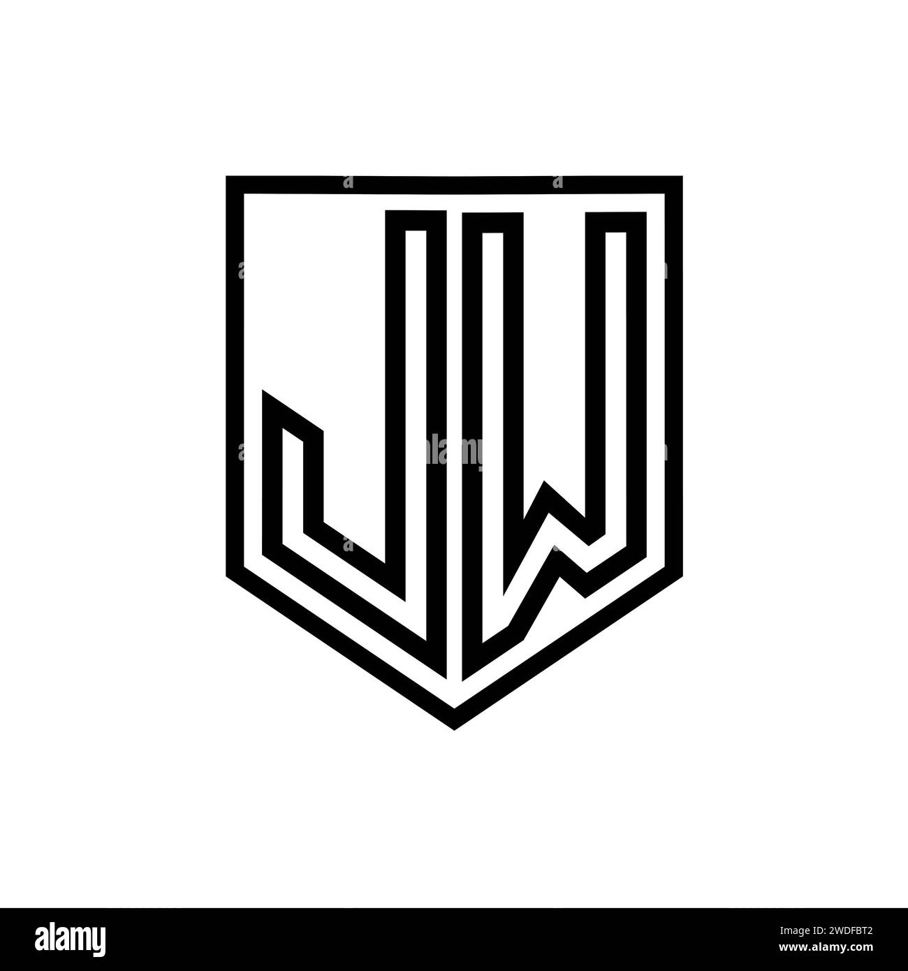 JW Letter Logo monogram shield geometric line inside shield isolated ...