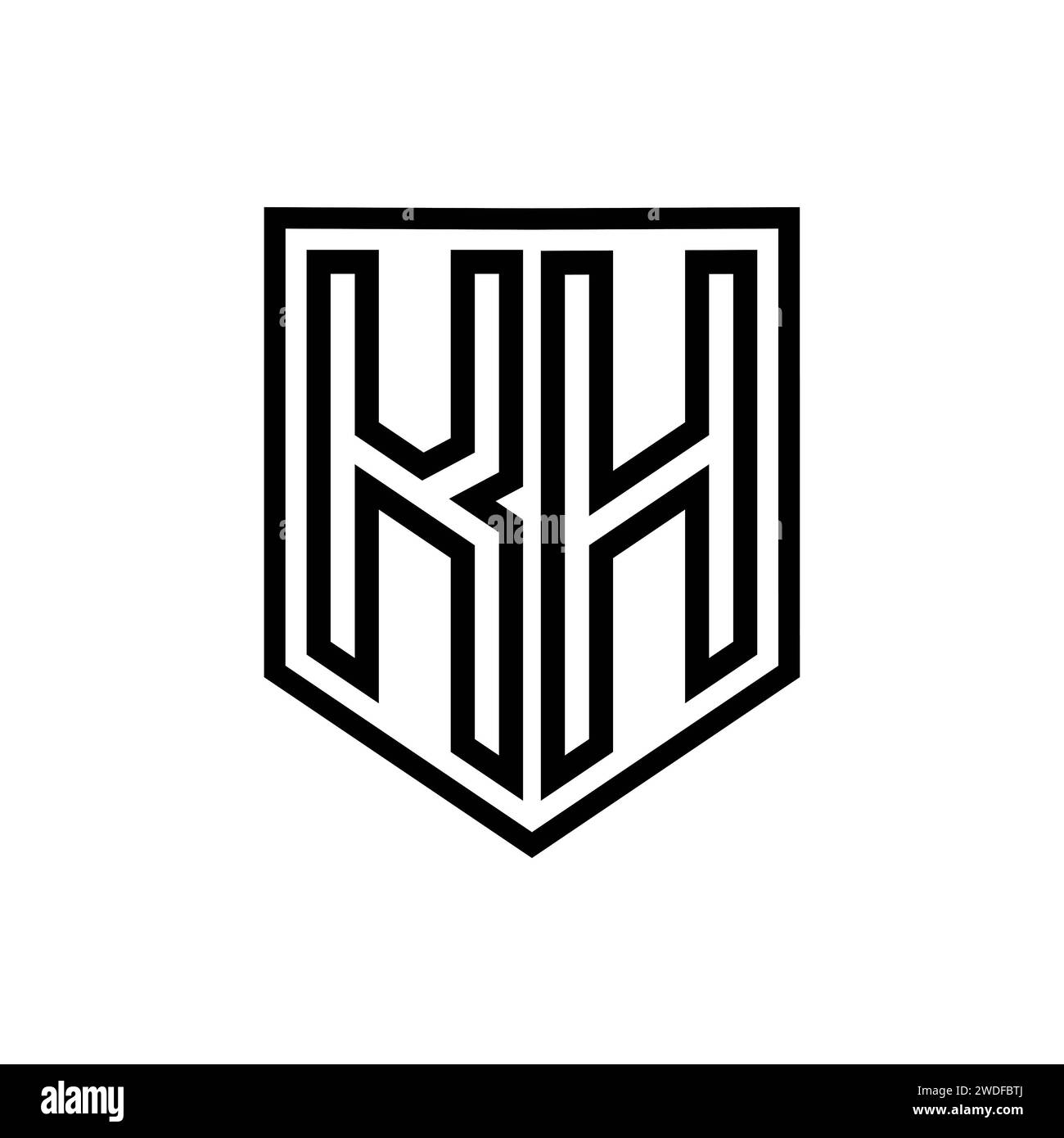 KH Letter Logo monogram shield geometric line inside shield isolated ...