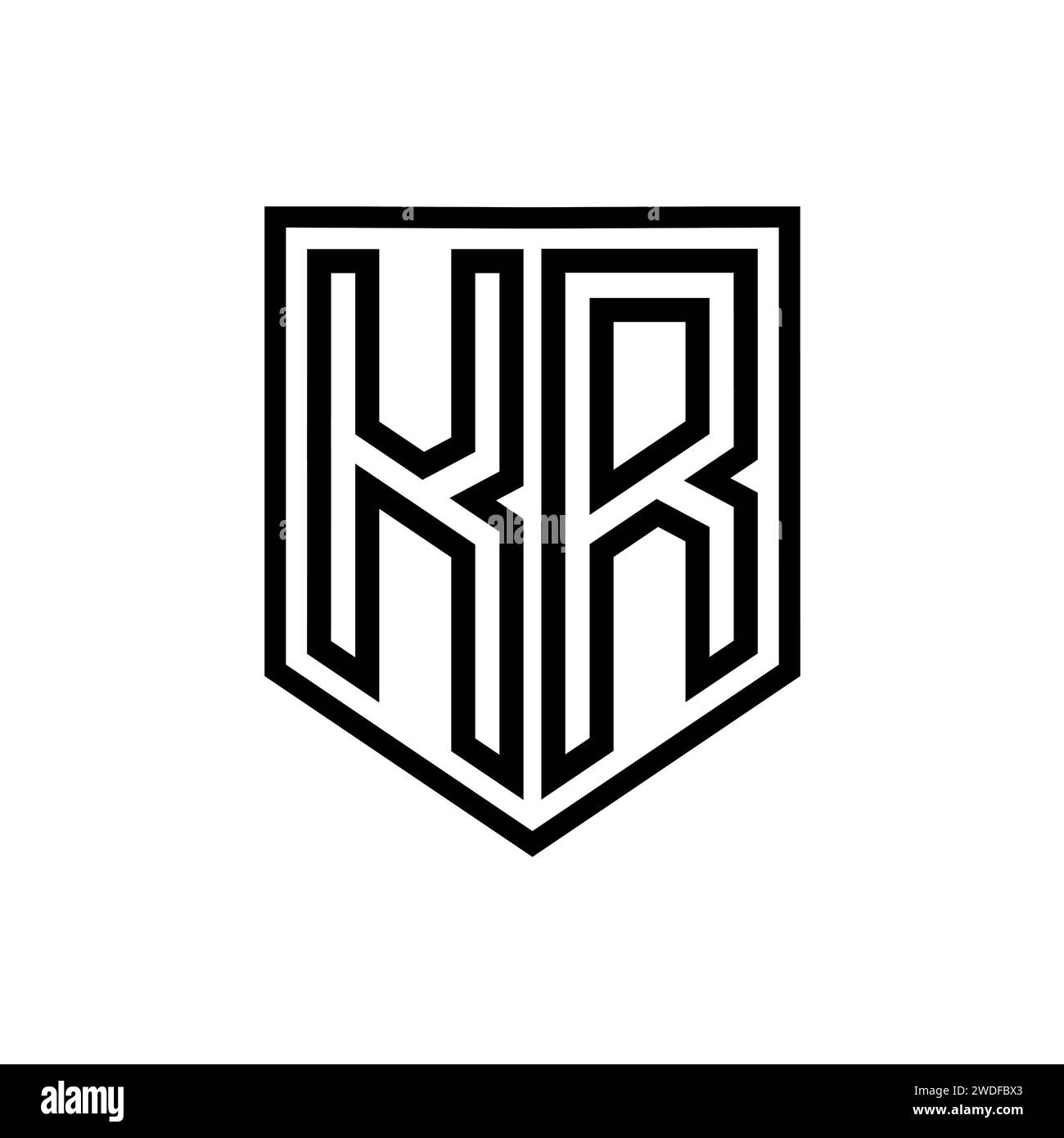 KR Letter Logo monogram shield geometric line inside shield isolated style design template Stock Photo