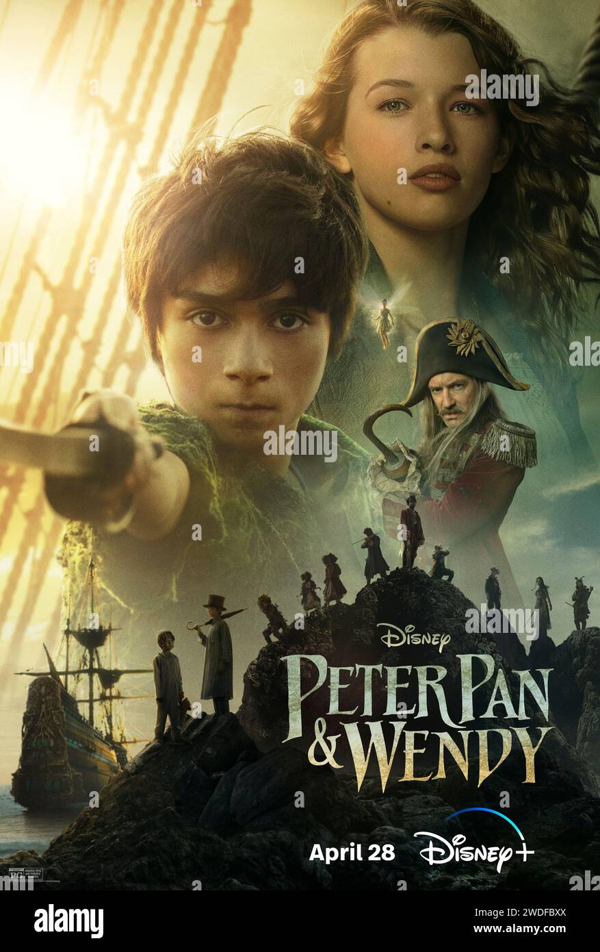 Peter Pan & Wendy (2023) directed by  David Lowery and starring Alexander Molony, Ever Anderson and Jude Law. Follow the adventures of Peter Pan, a boy who does not want to grow up, and how he recruits three siblings in London, and together they embark on a magical adventure on the enchanted island of Neverland. US one sheet poster ***EDITORIAL USE ONLY***. Credit: BFA / Walt Disney Studios Stock Photo