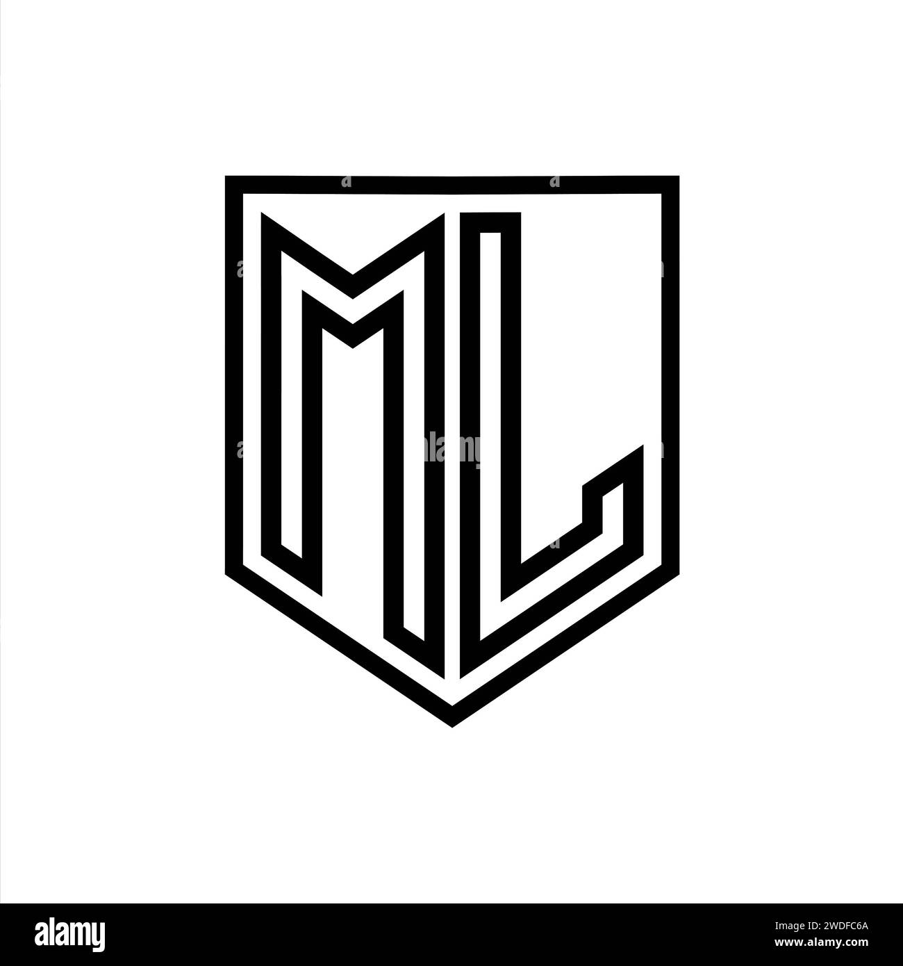 ML Letter Logo monogram shield geometric line inside shield isolated ...