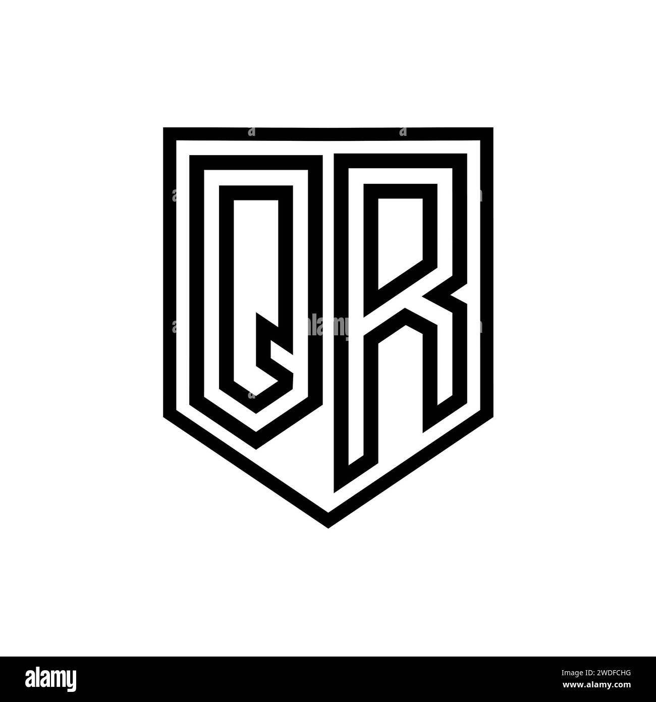 QR Letter Logo monogram shield geometric line inside shield isolated ...