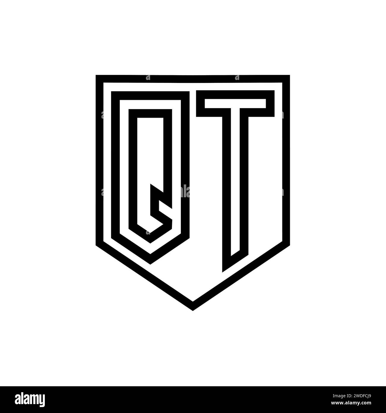 QT Letter Logo monogram shield geometric line inside shield isolated ...