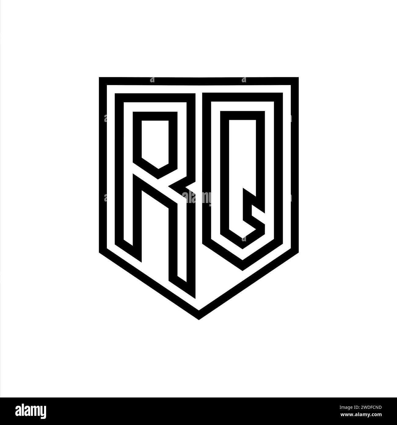 RQ Letter Logo monogram shield geometric line inside shield isolated ...