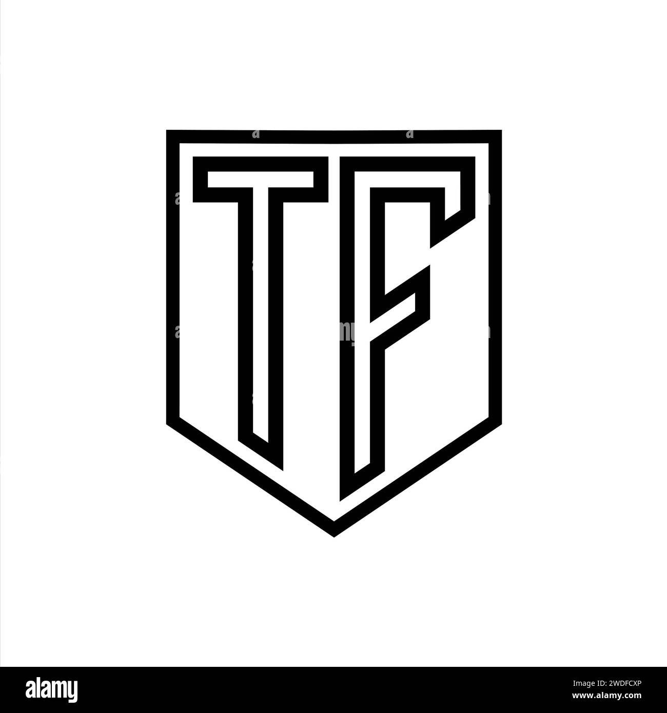 TF Letter Logo monogram shield geometric line inside shield isolated ...