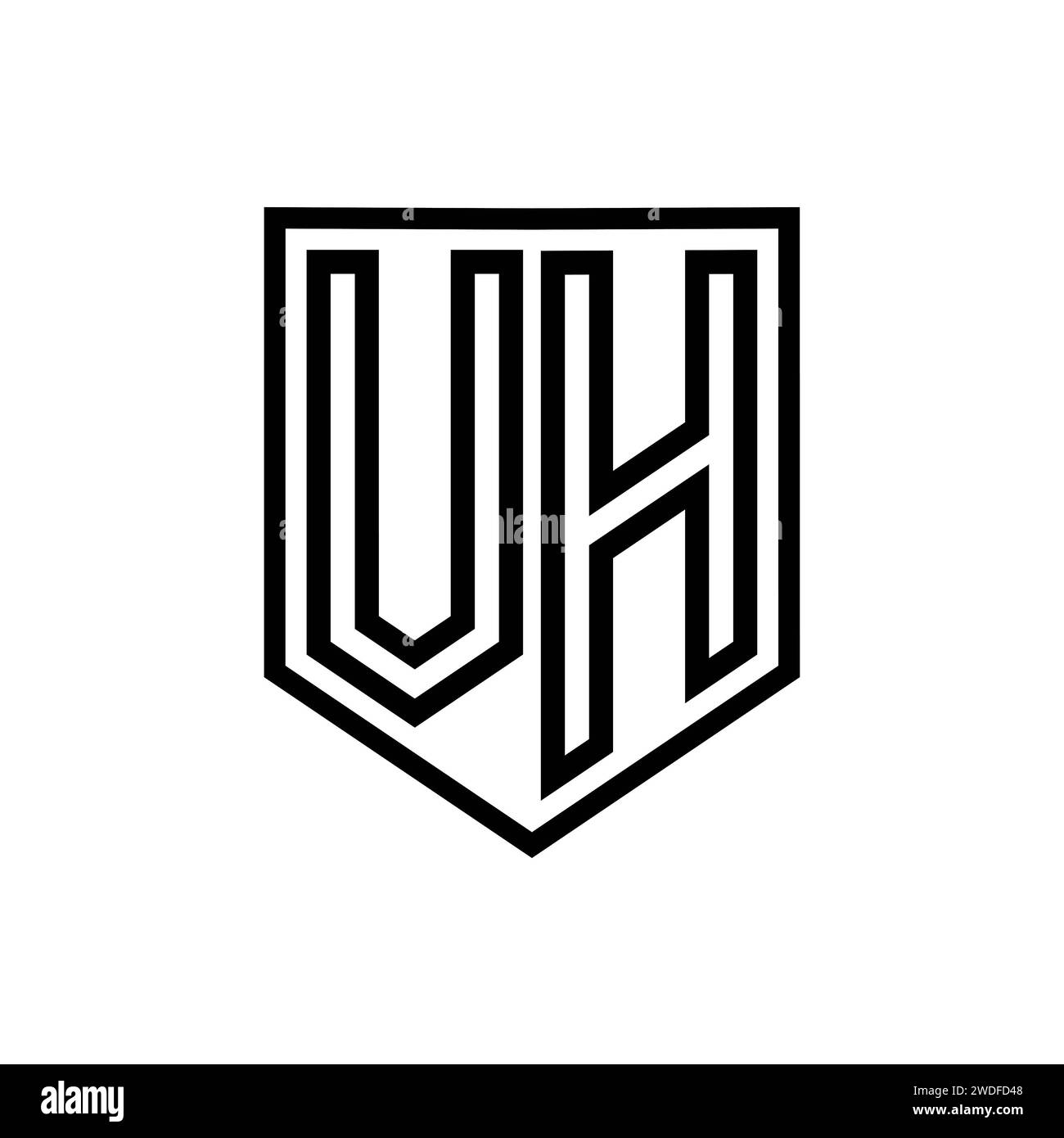 VH Letter Logo monogram shield geometric line inside shield isolated ...